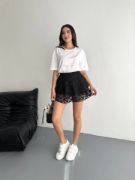 Dantel Şortlu Etek - Siyah resmi